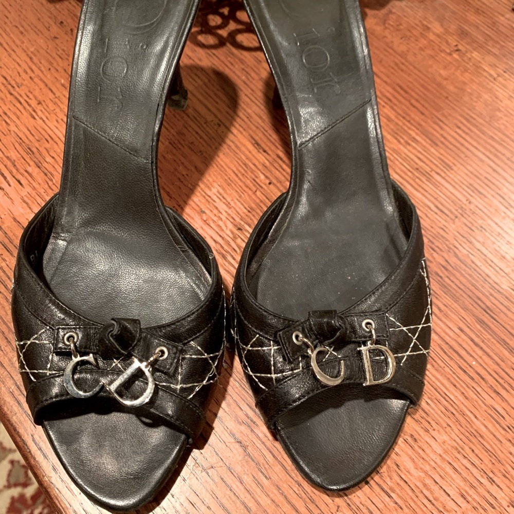 Christian Dior Vintage Black Leather Sandals heels Size 38 European, US 8